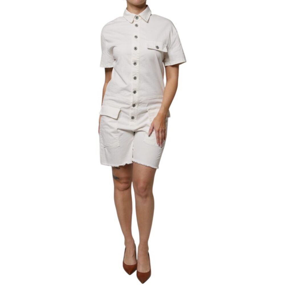 Please White Cotton Short Sleeves Button Down Romper Women's Dress